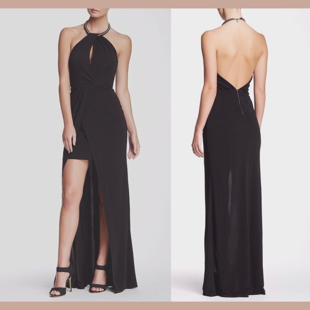 NWD $407 ABS by Allen Schwartz Draped Halter Gown Black [SZ‎ XS ]